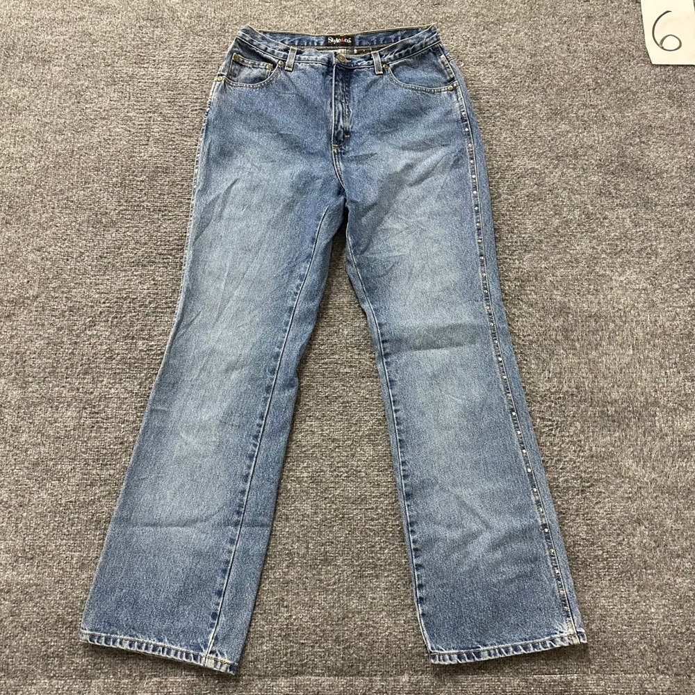 Style & Co Jeans Womens Size 8 Blue Cotton Studded Straight Leg High Rise Denim